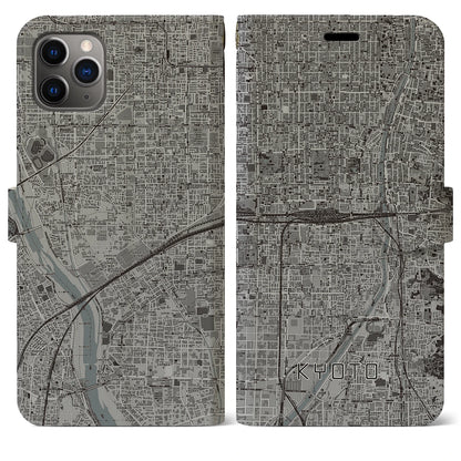 【京都2（京都府）】地図柄iPhoneケース（手帳タイプ）モノトーン・iPhone 11 Pro Max 用