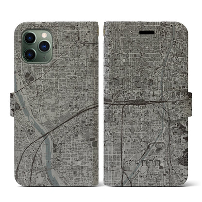 【京都2（京都府）】地図柄iPhoneケース（手帳タイプ）モノトーン・iPhone 11 Pro 用