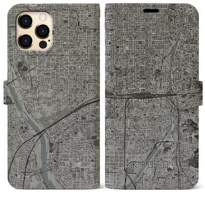 【京都2（京都府）】地図柄iPhoneケース（手帳タイプ）モノトーン・iPhone 12 Pro Max 用