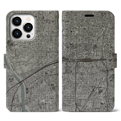 【京都2（京都府）】地図柄iPhoneケース（手帳タイプ）モノトーン・iPhone 13 Pro 用