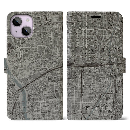 【京都2（京都府）】地図柄iPhoneケース（手帳タイプ）モノトーン・iPhone 14 用