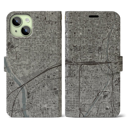 【京都2（京都府）】地図柄iPhoneケース（手帳タイプ）モノトーン・iPhone 15 用