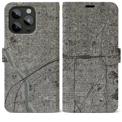 【京都2（京都府）】地図柄iPhoneケース（手帳タイプ）モノトーン・iPhone 15 Pro Max 用