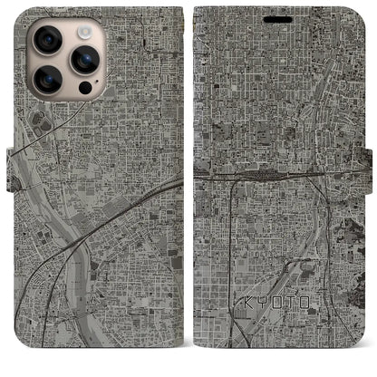 【京都2（京都府）】地図柄iPhoneケース（手帳タイプ）モノトーン・iPhone 16 Plus 用