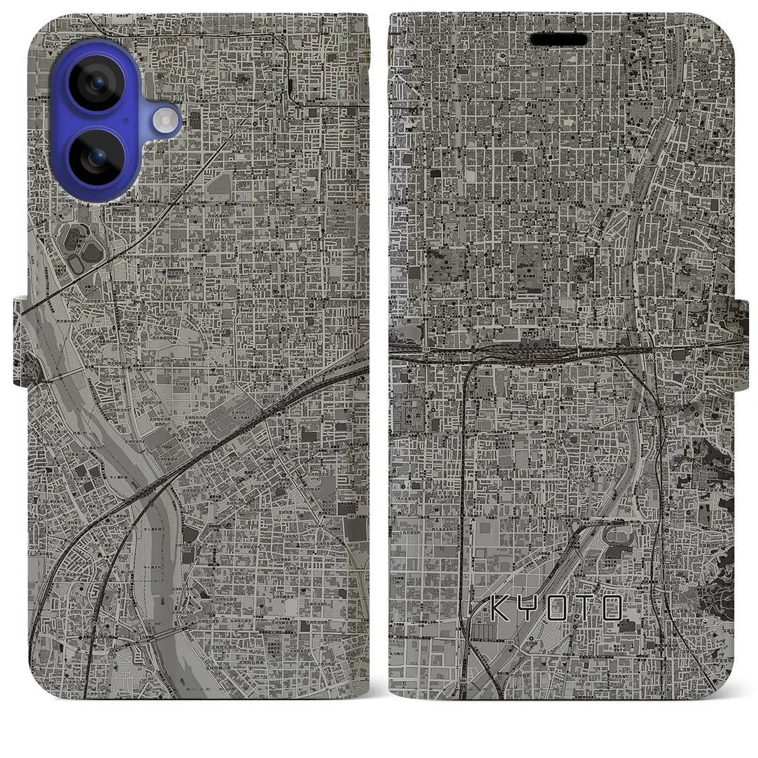 【京都2(京都府)】地図柄iPhoneケース(手帳タイプ)モノトーン・iPhone 16 Pro Max 用