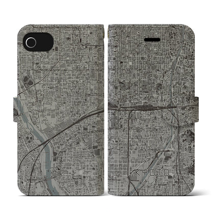 【京都2（京都府）】地図柄iPhoneケース（手帳タイプ）モノトーン・iPhone SE（第3 / 第2世代） / 8 / 7 / 6s / 6 用