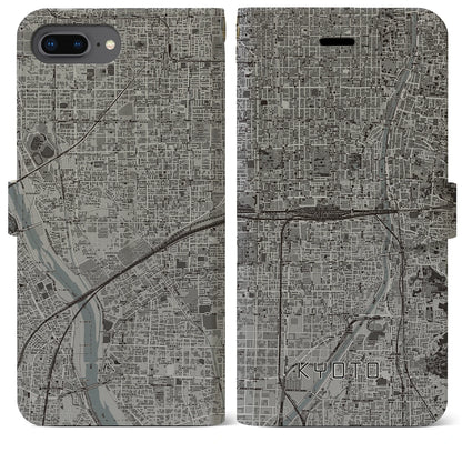 【京都2（京都府）】地図柄iPhoneケース（手帳タイプ）モノトーン・iPhone 8Plus /7Plus / 6sPlus / 6Plus 用