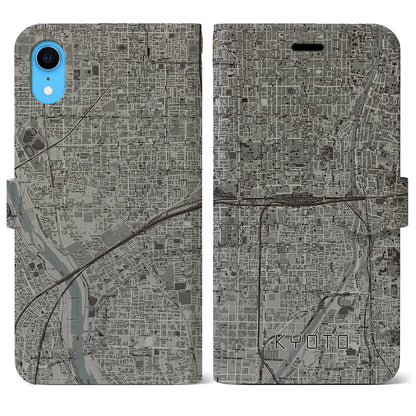 【京都2（京都府）】地図柄iPhoneケース（手帳タイプ）モノトーン・iPhone XR 用