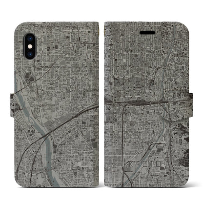 【京都2（京都府）】地図柄iPhoneケース（手帳タイプ）モノトーン・iPhone XS / X 用