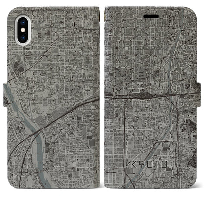【京都2（京都府）】地図柄iPhoneケース（手帳タイプ）モノトーン・iPhone XS Max 用