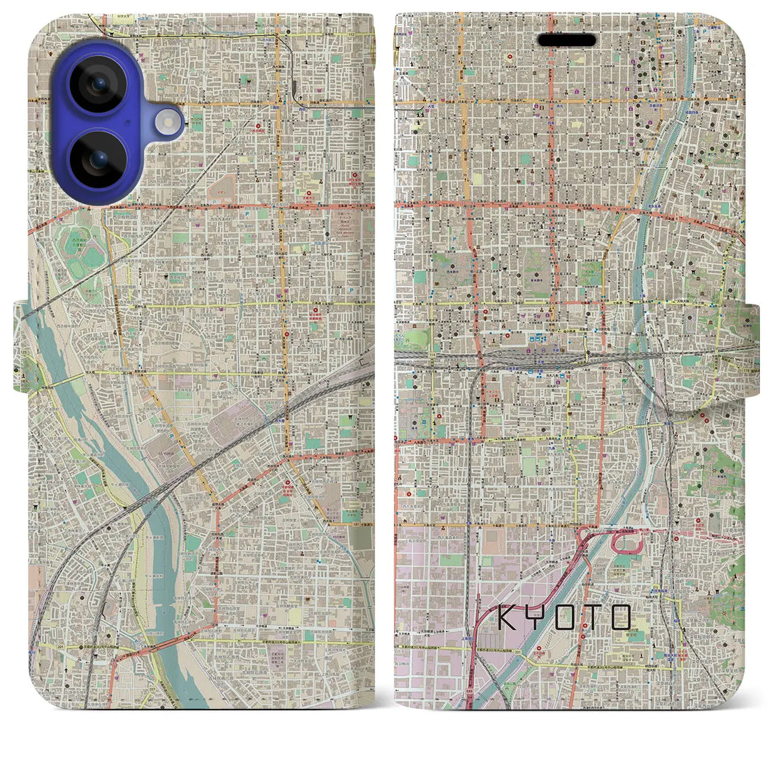 【京都2(京都府)】地図柄iPhoneケース(手帳タイプ)ナチュラル・iPhone 16 Pro Max 用