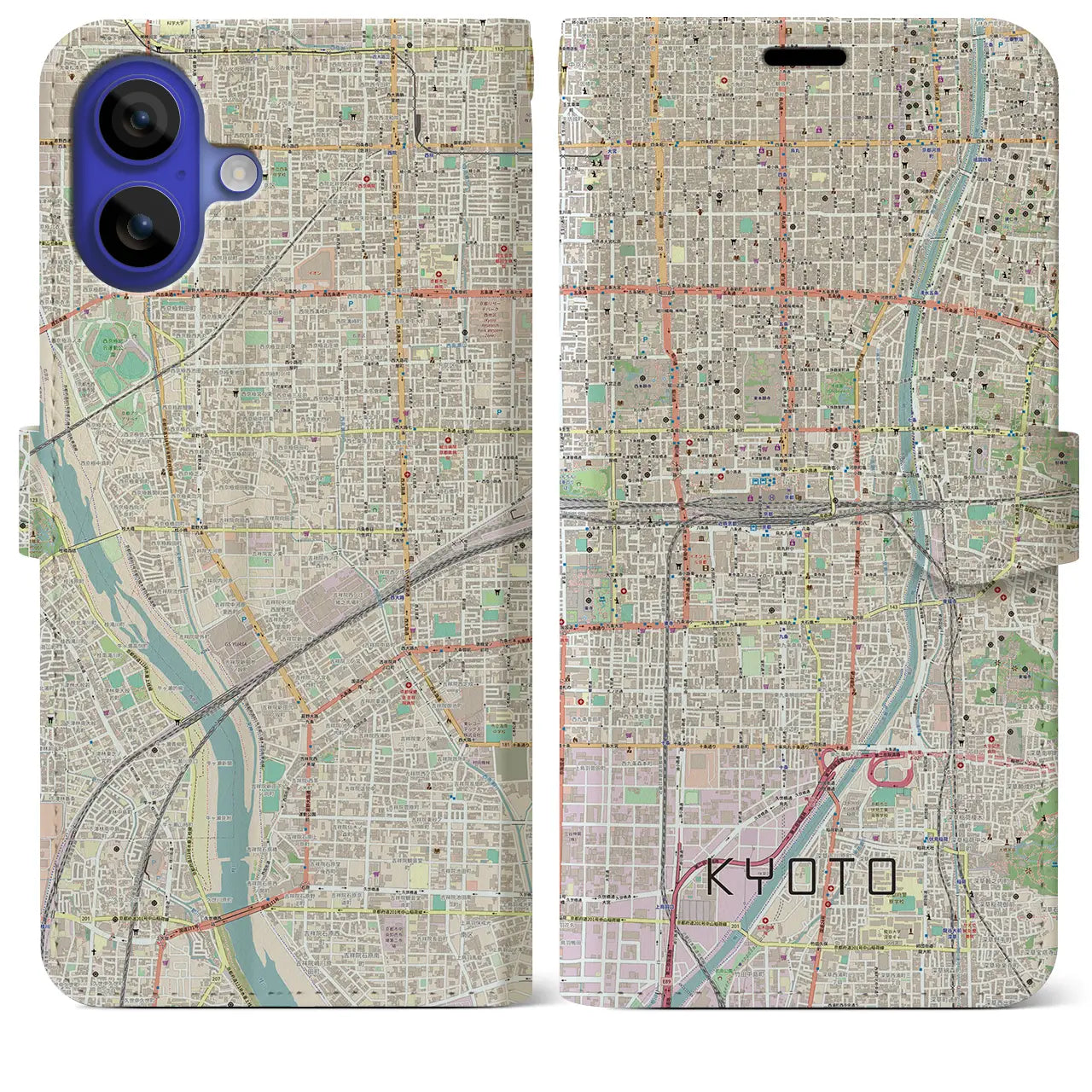 【京都2（京都府）】地図柄iPhoneケース（手帳タイプ）ナチュラル・iPhone 16 Pro Max 用