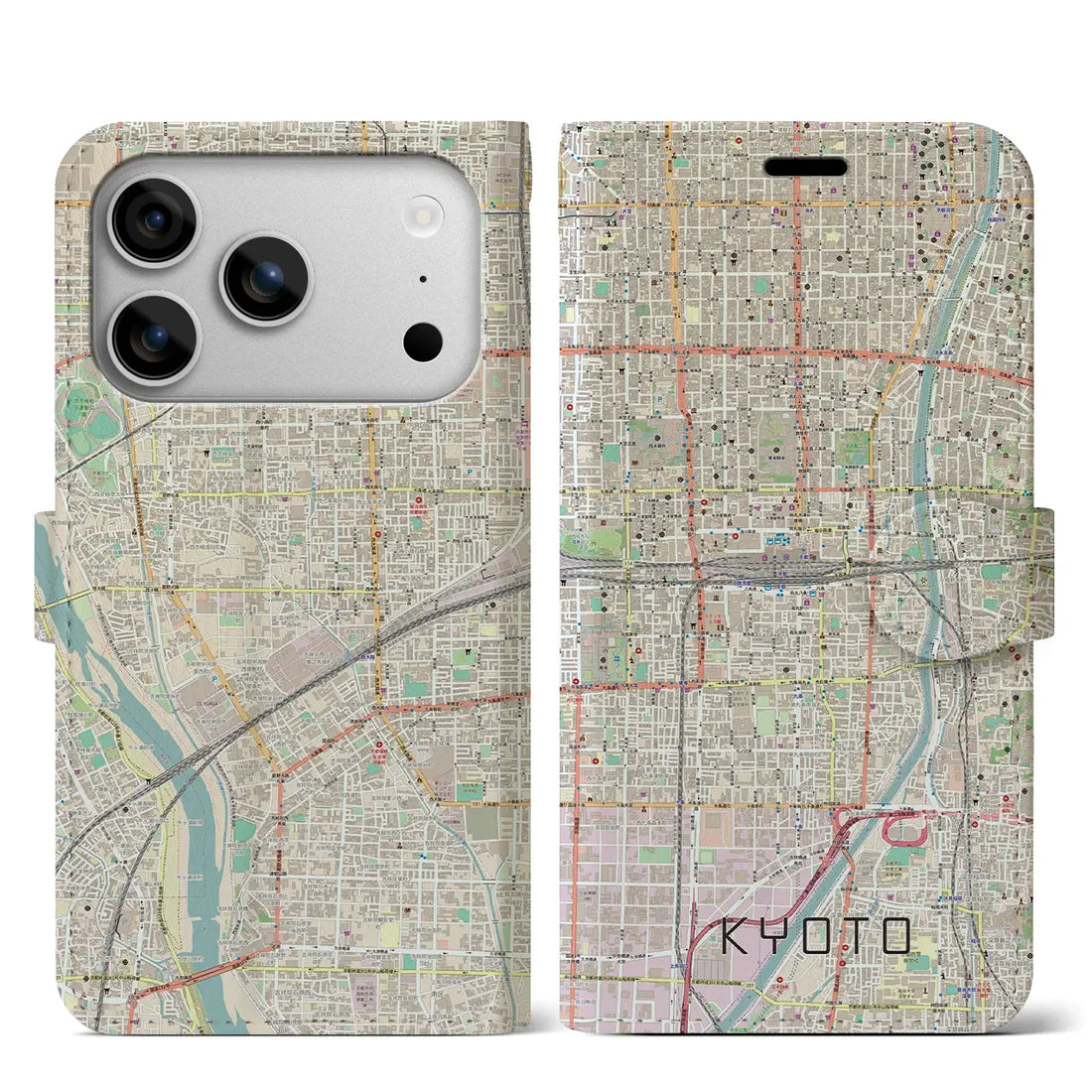 【京都2（京都府）】地図柄iPhoneケース（手帳タイプ）ナチュラル・iPhone 17 Pro Max 用