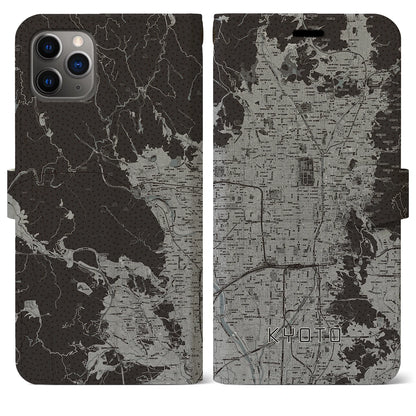【京都（京都府）】地図柄iPhoneケース（手帳タイプ）モノトーン・iPhone 11 Pro Max 用