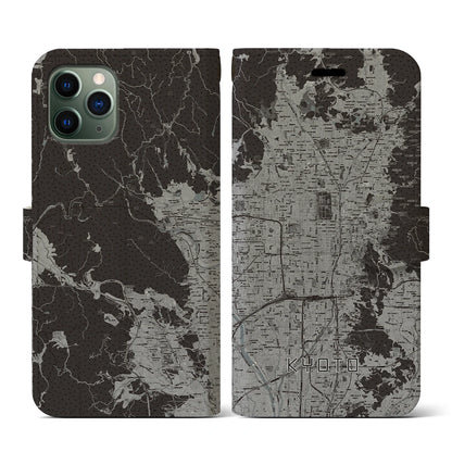 【京都（京都府）】地図柄iPhoneケース（手帳タイプ）モノトーン・iPhone 11 Pro 用