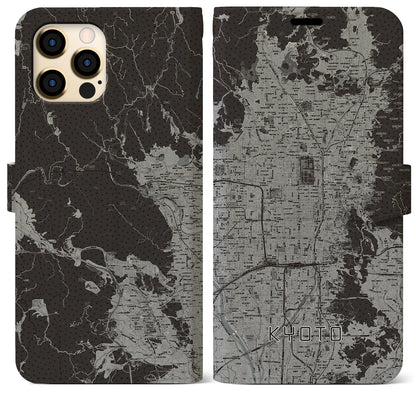 【京都（京都府）】地図柄iPhoneケース（手帳タイプ）モノトーン・iPhone 12 Pro Max 用
