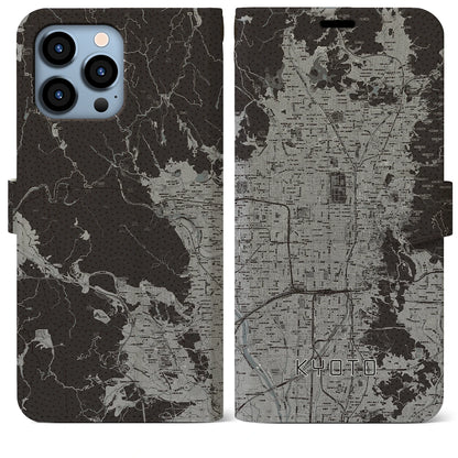 【京都（京都府）】地図柄iPhoneケース（手帳タイプ）モノトーン・iPhone 13 Pro Max 用