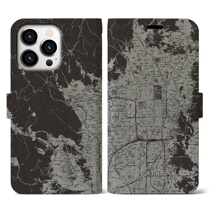 【京都（京都府）】地図柄iPhoneケース（手帳タイプ）モノトーン・iPhone 13 Pro 用