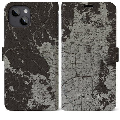 【京都（京都府）】地図柄iPhoneケース（手帳タイプ）モノトーン・iPhone 14 Plus 用
