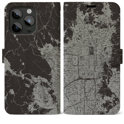 【京都（京都府）】地図柄iPhoneケース（手帳タイプ）モノトーン・iPhone 15 Pro Max 用