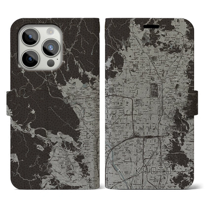 【京都（京都府）】地図柄iPhoneケース（手帳タイプ）モノトーン・iPhone 15 Pro 用