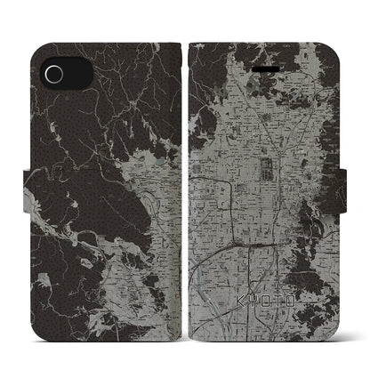 【京都（京都府）】地図柄iPhoneケース（手帳タイプ）モノトーン・iPhone SE（第3 / 第2世代） / 8 / 7 / 6s / 6 用