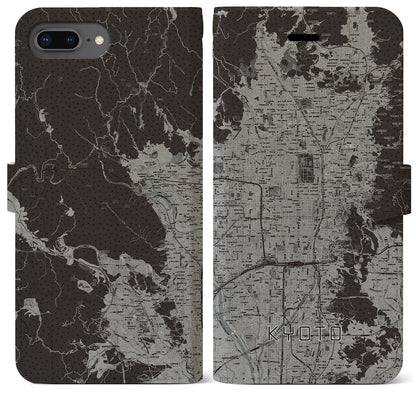 【京都（京都府）】地図柄iPhoneケース（手帳タイプ）モノトーン・iPhone 8Plus /7Plus / 6sPlus / 6Plus 用