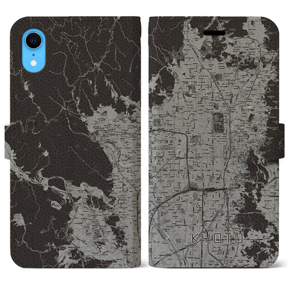 【京都（京都府）】地図柄iPhoneケース（手帳タイプ）モノトーン・iPhone XR 用