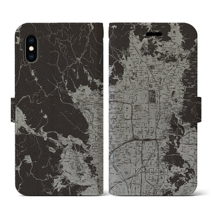 【京都（京都府）】地図柄iPhoneケース（手帳タイプ）モノトーン・iPhone XS / X 用