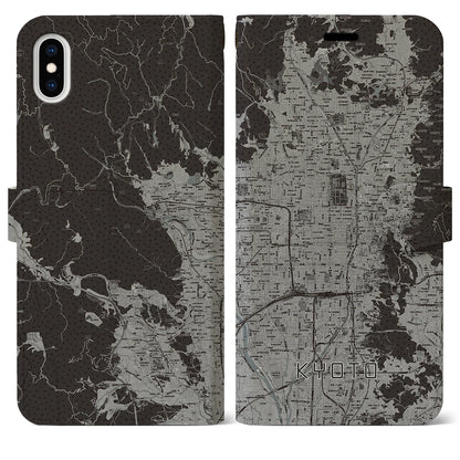 【京都（京都府）】地図柄iPhoneケース（手帳タイプ）モノトーン・iPhone XS Max 用