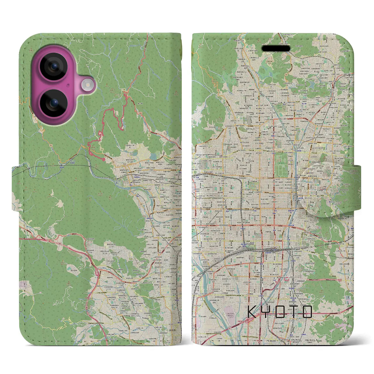 【京都（京都府）】地図柄iPhoneケース（手帳タイプ）ナチュラル・iPhone 16 Pro 用