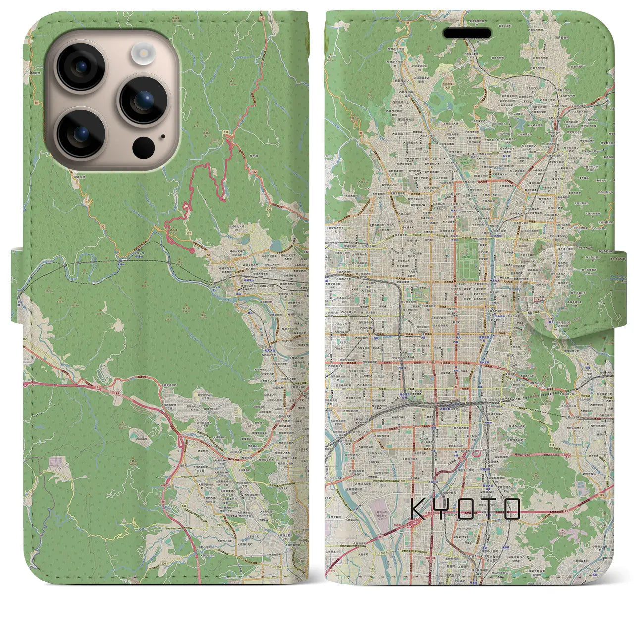 【京都（京都府）】地図柄iPhoneケース（手帳タイプ）ナチュラル・iPhone 16 Plus 用