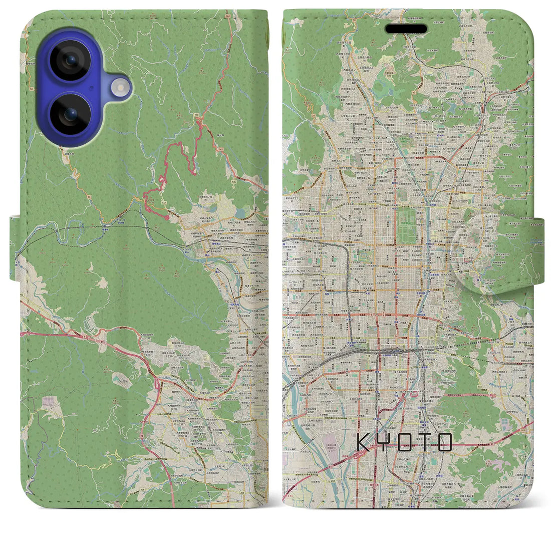【京都(京都府)】地図柄iPhoneケース(手帳タイプ)ナチュラル・iPhone 16 Pro Max 用