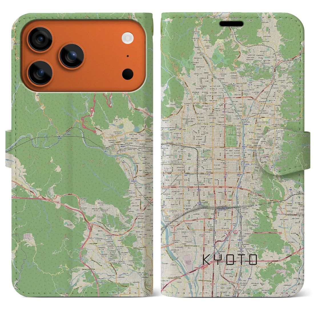 【京都(京都府)】地図柄iPhoneケース(手帳タイプ)ナチュラル・iPhone 17 Pro Max 用