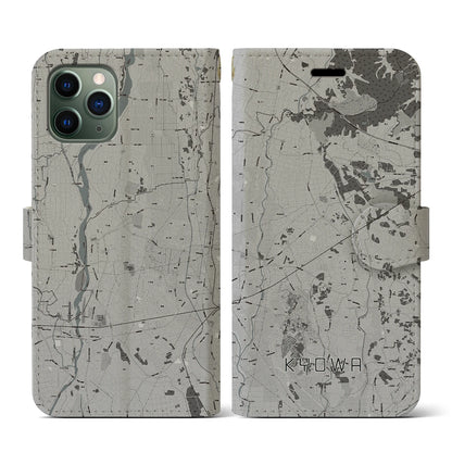 【協和（茨城県）】地図柄iPhoneケース（手帳タイプ）モノトーン・iPhone 11 Pro 用