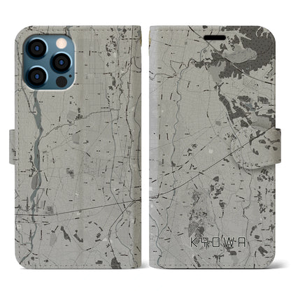 【協和（茨城県）】地図柄iPhoneケース（手帳タイプ）モノトーン・iPhone 12 / 12 Pro 用