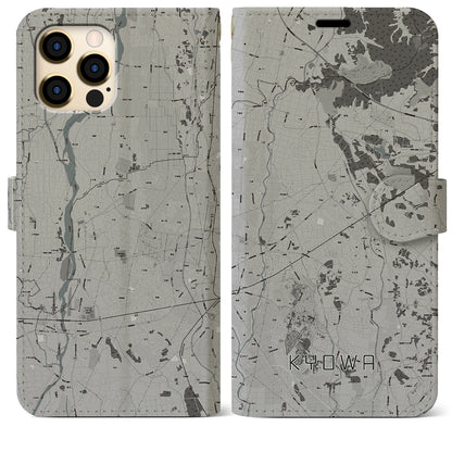 【協和（茨城県）】地図柄iPhoneケース（手帳タイプ）モノトーン・iPhone 12 Pro Max 用