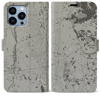 【協和（茨城県）】地図柄iPhoneケース（手帳タイプ）モノトーン・iPhone 13 Pro Max 用