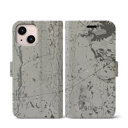 【協和（茨城県）】地図柄iPhoneケース（手帳タイプ）モノトーン・iPhone 13 mini 用