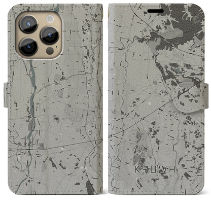 【協和（茨城県）】地図柄iPhoneケース（手帳タイプ）モノトーン・iPhone 14 Pro Max 用