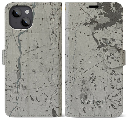 【協和（茨城県）】地図柄iPhoneケース（手帳タイプ）モノトーン・iPhone 14 Plus 用