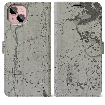 【協和（茨城県）】地図柄iPhoneケース（手帳タイプ）モノトーン・iPhone 15 Plus 用