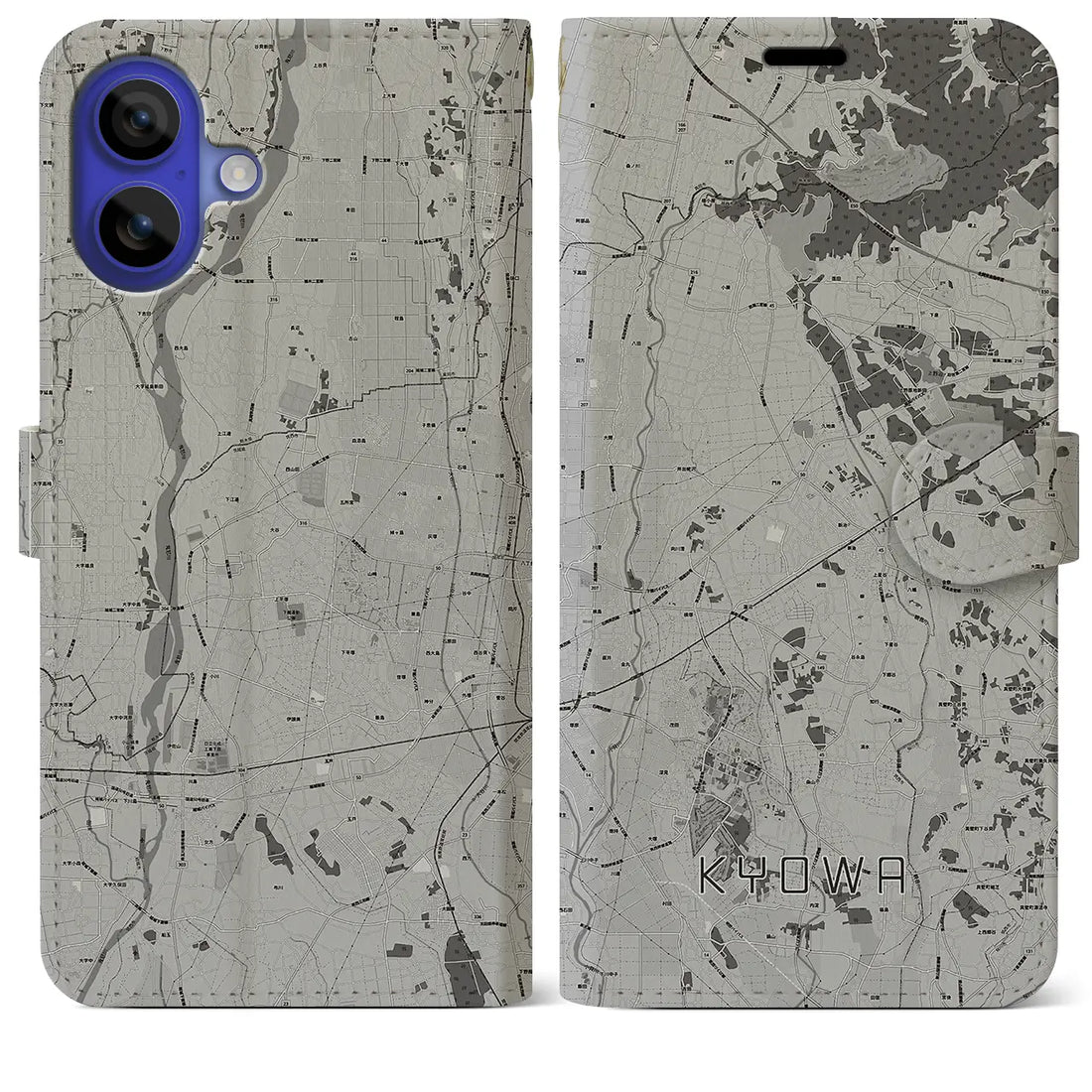 【協和(茨城県)】地図柄iPhoneケース(手帳タイプ)モノトーン・iPhone 16 Pro Max 用