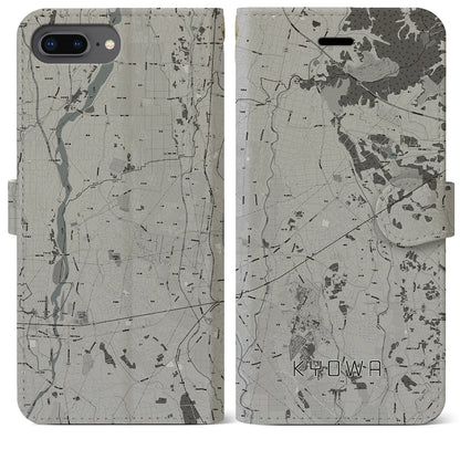 【協和（茨城県）】地図柄iPhoneケース（手帳タイプ）モノトーン・iPhone 8Plus /7Plus / 6sPlus / 6Plus 用