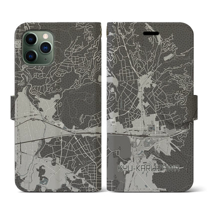 【旧軽井沢（長野県）】地図柄iPhoneケース（手帳タイプ）モノトーン・iPhone 11 Pro 用