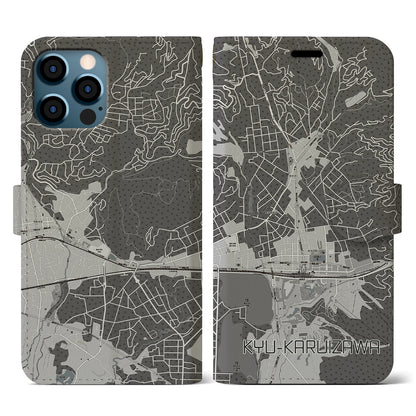 【旧軽井沢（長野県）】地図柄iPhoneケース（手帳タイプ）モノトーン・iPhone 12 / 12 Pro 用