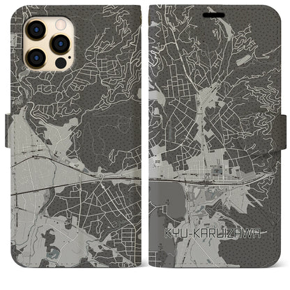 【旧軽井沢（長野県）】地図柄iPhoneケース（手帳タイプ）モノトーン・iPhone 12 Pro Max 用