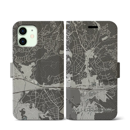 【旧軽井沢（長野県）】地図柄iPhoneケース（手帳タイプ）モノトーン・iPhone 12 mini 用