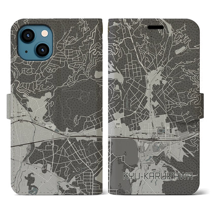 【旧軽井沢（長野県）】地図柄iPhoneケース（手帳タイプ）モノトーン・iPhone 13 用