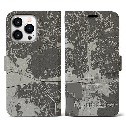 【旧軽井沢（長野県）】地図柄iPhoneケース（手帳タイプ）モノトーン・iPhone 13 Pro 用